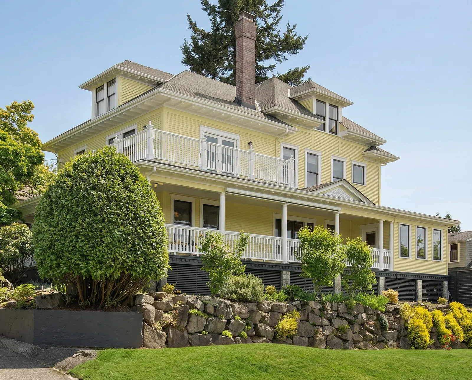 Exterior of The Leschi Collection, a restored Victorian mansion in West Leschi, Seattle
