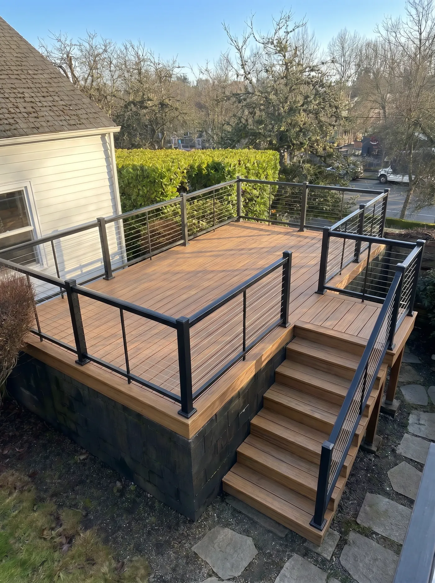 Backyard deck at The Leschi Collection