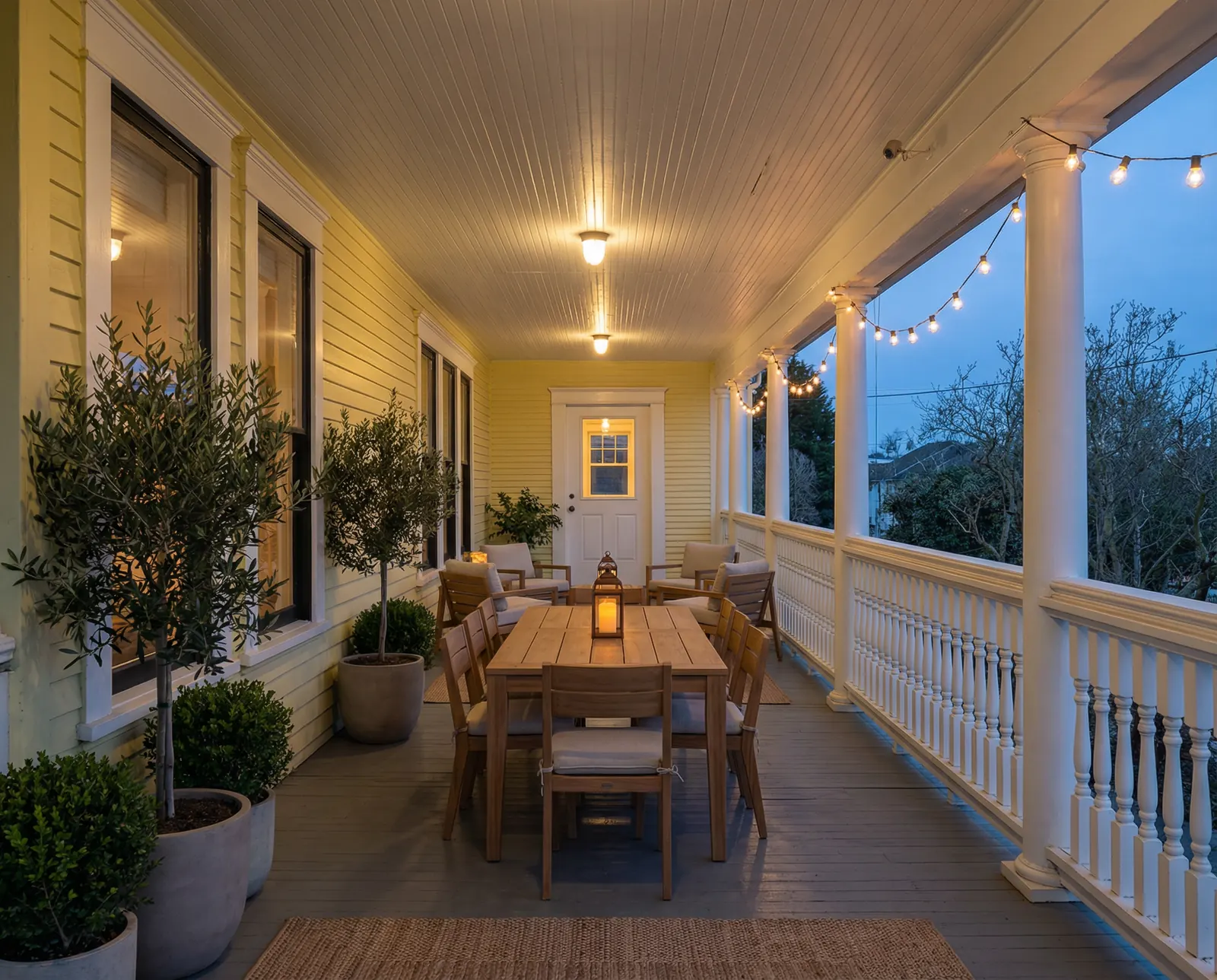 Main level balcony at The Leschi Collection at night