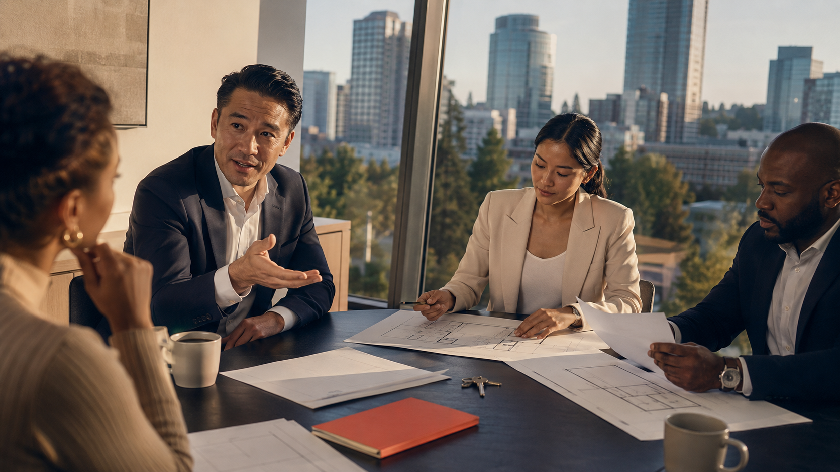 People discussing real estate plans in Bellevue